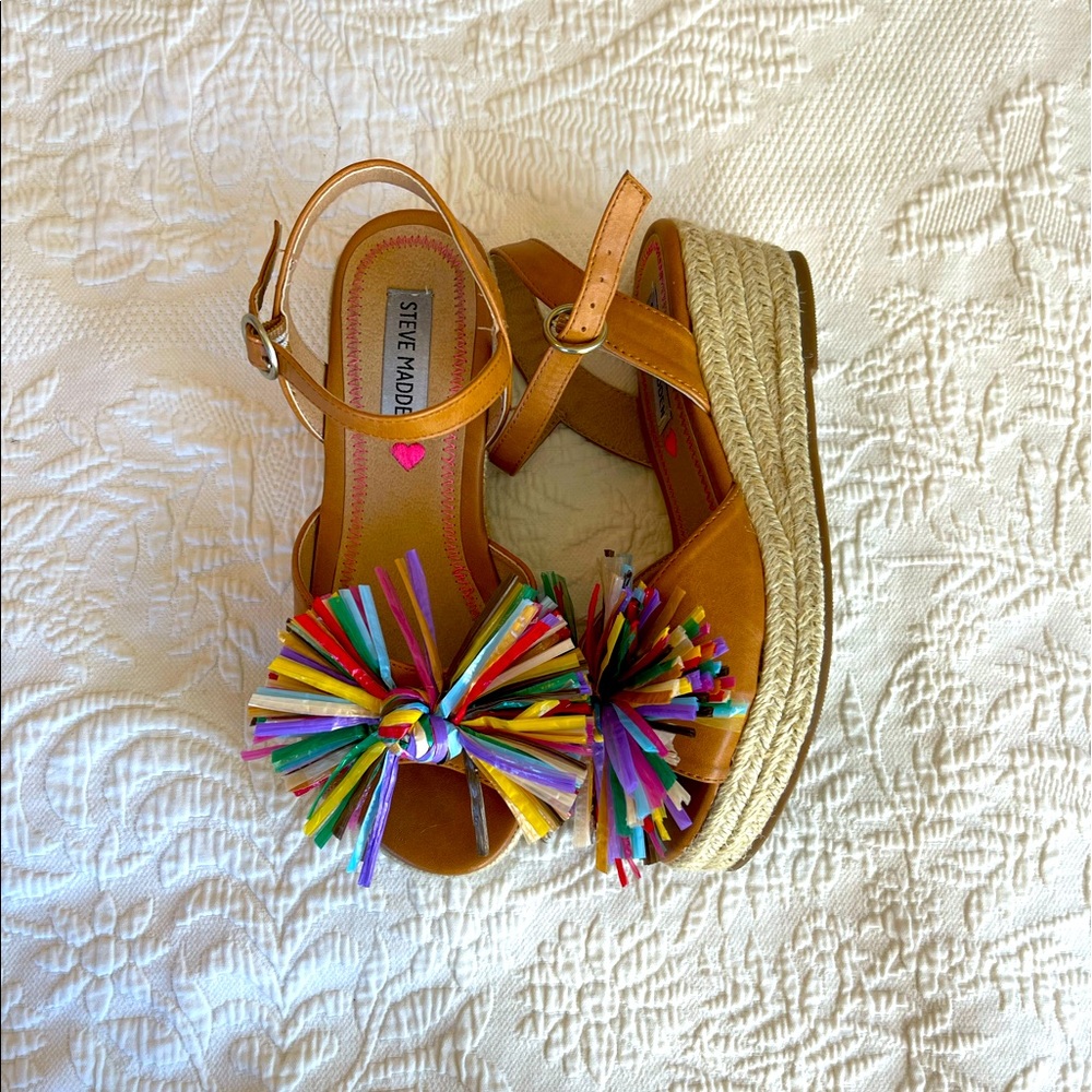 Steve Madden Rainbow PomPom Girls Wedges